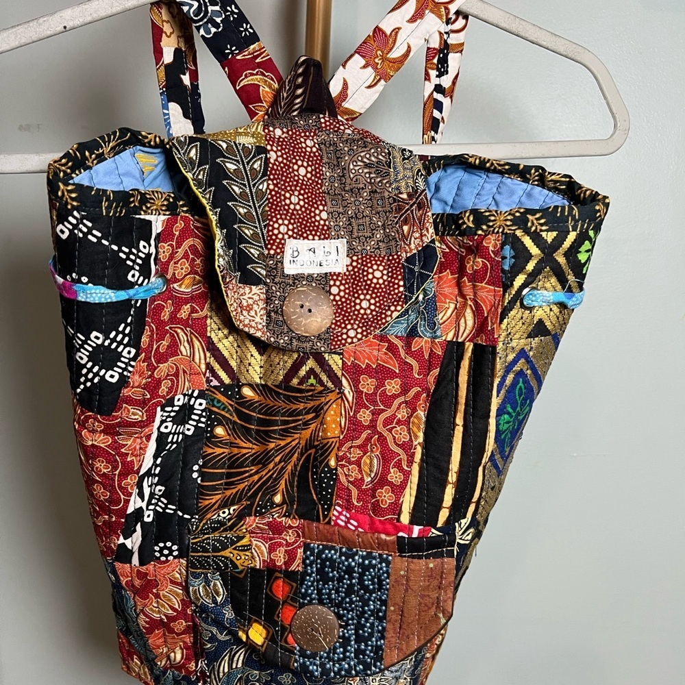 BALI Indonesia Vibrant Colorful Patchwork Backpack with Asymmetrical Design